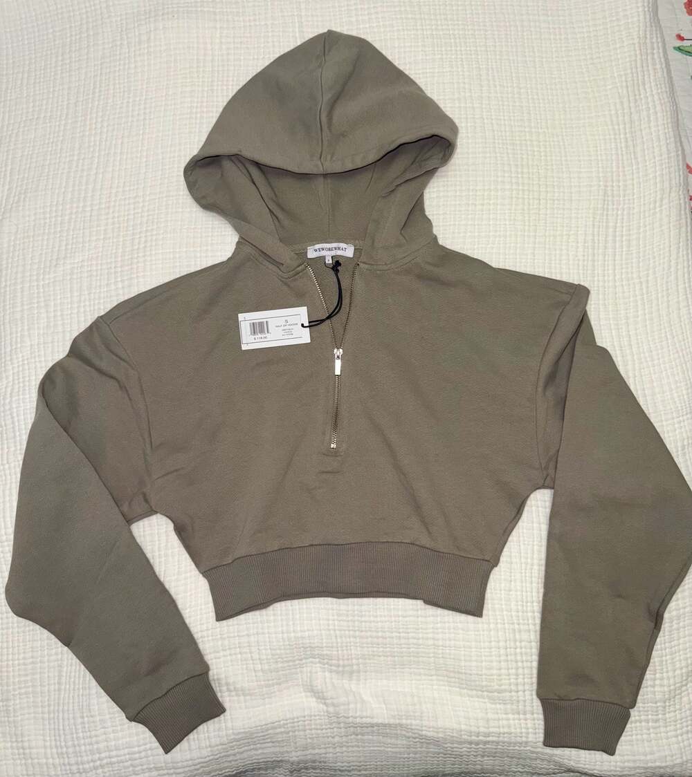 WeWoreWhat Half Zip Hoodie Fleece Stone Size S